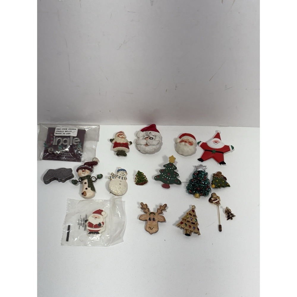 Vintage Christmas Brooch Pin Lot Of 17 Tree Santa Snowman Jingle‎ Centennial Pin
